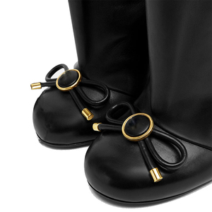 Size 44 <b>Leopard</b> Print Round Toe Women's Knee High <b>Boots</b> Metal Buckles High Heels Long Bow <b>Boots</b> on Custom Shoes - Product Image 5