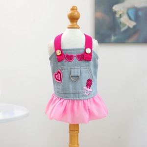 ชุดเดรสสุนัขสีชมพู กระโปรงยีนส์ ไซส์เล็ก เสื้อผ้าแฟชั่นสำหรับสี่ฤดู - Product Image 2