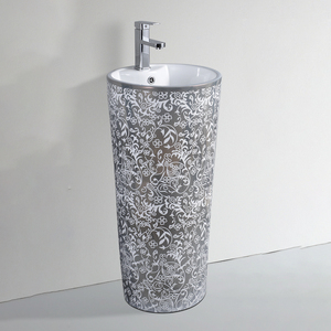 Lavabo sur pied en céramique design royal moderne de luxe, motif floral orange, montage d'une seule vanne, <span class=keywords><strong>CORONIS</strong></span> 9L - Product Image 5