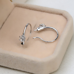 Wenchi S925 <b>Silver</b> Double Bead <b>Earrings</b> for Women Simple and Empty Support Semi-Finished <b>Pearl</b> DIY Accessories Model 16171 - Product Image 2