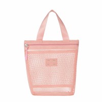 Sac de plage en filet avec cordon de serrage pour femme, léger, pochette de rangement cosmétique de voyage, organiseur portable pour articles de toilette et maquillage
