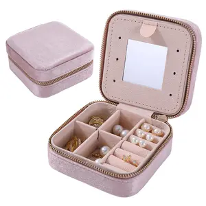 Commercio all'ingrosso vendita calda piccolo portatile squisito da viaggio in velluto Organizer scatola orecchino scatola con specchio portagioie
