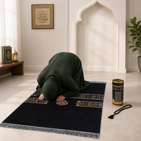 Tapis de prière musulman arabe Aodu noir et or, motif médaillon, doux, en peluche, antidérapant, lavable, pour voyage, maison, mosquée, vente en gros, direct usine