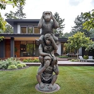 Tùy Chỉnh Kích Thước Vườn Ba Khôn Ngoan Điêu Khắc Bronze 3 Con Khỉ Trên Băng Ghế Dự Bị Bức Tượng - Product Image 2