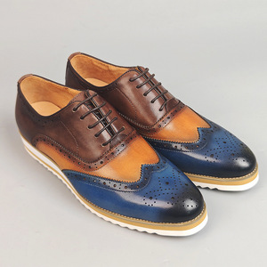 Chaussures habillées en cuir véritable pour hommes, style Oxford, bout rond, couleurs mélangées, semelle en caoutchouc respirante, pour le bureau et les occasions professionnelles, toutes saisons, à lacets - Product Image 4