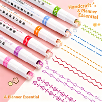 Harga Pabrik Grosir Spidol Lengkung 3/6 Warna Pena Garis Ganda Pola Gelombang Highlighter untuk Anak-Anak