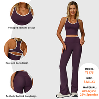 Ensemble de sport pour femme, couleur contrastée, coupe ajustée, haut court à dos croisé ajouré, leggings taille haute, pantalon évasé, pour entraînement et yoga
