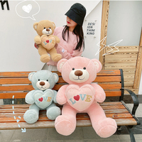 Grand ours en peluche géant avec cœur, animaux en peluche, jouets en peluche personnalisés, ours en peluche rose, jouets en peluche, cadeau pour la Saint-Valentin