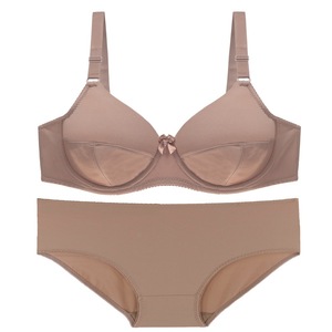 Conjunto de <span class=keywords><strong>sujetador</strong></span> y calzoncillos con aros de cobertura completa para mujer de 2 piezas de talla grande Push-Up con decoración de lazo Bragas de bikini con patrón sólido - Product Image 5