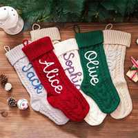 Calcetín Decorativo Navideño Personalizado con Nombre Bordado a Mano, Adorno de Calcetín con Bloques de Color, Venta al por Mayor