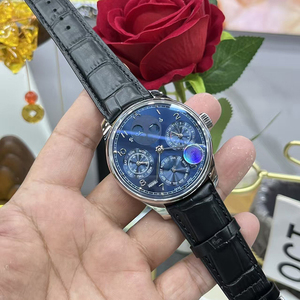 Nuevo Reloj de Pulsera para Hombre con Calendario Perpetuo Automático OEM, Fase Lunar Doble, Cristal de Zafiro, Esfera Azul Medianoche, Correa de Cuero Negra - Product Image 1
