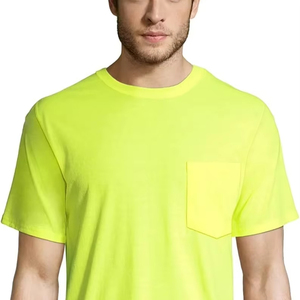 Lot de 2 T-shirts de travail unis pour hommes en jersey, col rond, avec poche, anti-humidité, respirants, anti-odeurs, vert sécurité, 50% - Product Image 1
