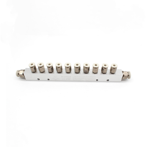 Distribuidor de <span class=keywords><strong>Aire</strong></span> de Aluminio Marca XY, 2 Entradas y 10 Salidas, Válvula de Distribución Neumática Multi-Puerto para Tubos de 8mm/4mm, 1 Año de Garantía - Product Image 1