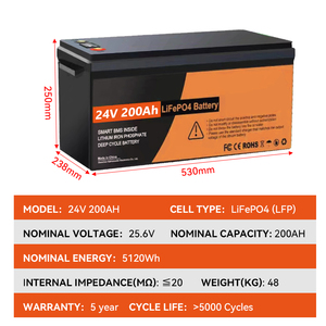 แบตเตอรี่ลิเธียมไอออน 24V 200AH ชุดแบตเตอรี่พลังงาน 100AH สำหรับระบบพลังงานแสงอาทิตย์ พร้อมตัวเลือก 12V 25.6V 36V 48V 300AH - Product Image 3