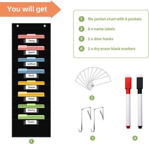 8-Pocket Hanging Wall <b>File</b> Organizer Non-Woven Fabric Black 36''H X 14''L Space-Saving Classroom Office Storage for <b>Files</b> <b>Papers</b> - Product Image 2