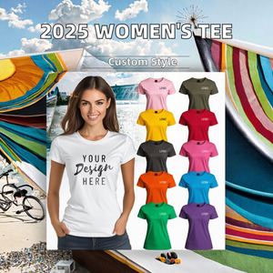 เสื้อยืดคอกลมทรงเข้ารูปสำหรับผู้หญิง พิมพ์โลโก้ตามสั่ง ปี 2025 ผ้าฝ้าย 100% แขนสั้น ระบายอากาศได้ดี เนื้อผ้านุ่ม พรีเมียม ถักทออย่างดี สวมใส่สบาย - Product Image 3
