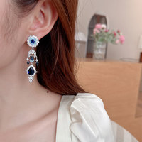 Anting Bunga Rumbai Tetesan Air Gaya Istana Vintage, Desain Panjang, Mewah, Berkualitas Tinggi, Perhiasan Telinga untuk Wanita