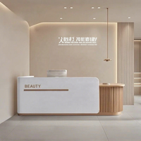 Bureau de réception moderne en bois rond personnalisé blanc avec façade en pierre pour les bureaux, les hôpitaux, les hôtels et les écoles, mobilier de bureau