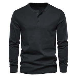 Camiseta con cuello Henry para hombre, camiseta informal de manga larga de Color sólido para hombre, camisetas de poliéster 100% de alta calidad para hombre - Product Image 4