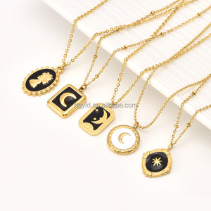 Fashion Jewelry Stainless Steel Enamel Pendant Necklace 18k Pvd Coated Waterproof Non-fading Moon Octagonal Star <strong>Queen</strong> Necklace - Product Image 1