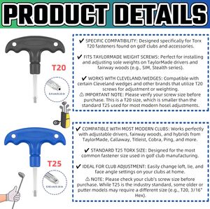 ชุดเครื่องมือประแจกอล์ฟ 2 ชิ้น (T20/T25) สำหรับไดรเวอร์ <span class=keywords><strong>Taylormade</strong></span>/Adams/<span class=keywords><strong>RBZ</strong></span>/Callaway/Cobra - เหล็กกล้าเครื่องมือ หน่วยวัดแบบอิมพีเรียล - Product Image 4