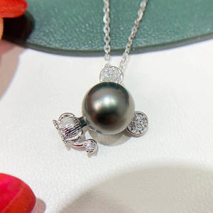 Colgante de Plata S925 con Diseño de Ratón Adorable, Cuentas Redondas de 8-9mm, Accesorios de Perlas para DIY, Base Vacía para Collar 30454 - Product Image 4