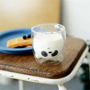 สร้างสรรค์แพนด้าถ้วยคู่ทนความร้อนแก้วถ้วยน่ารักกาแฟนมถ้วย