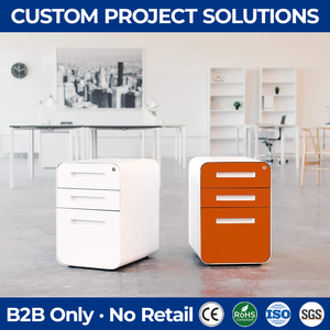 Archivador Metálico Moderno con Ruedas y 3 Cajones, Color Naranja, con Esquinas Redondeadas y Asas Integradas para Oficina Creativa - Product Image 1