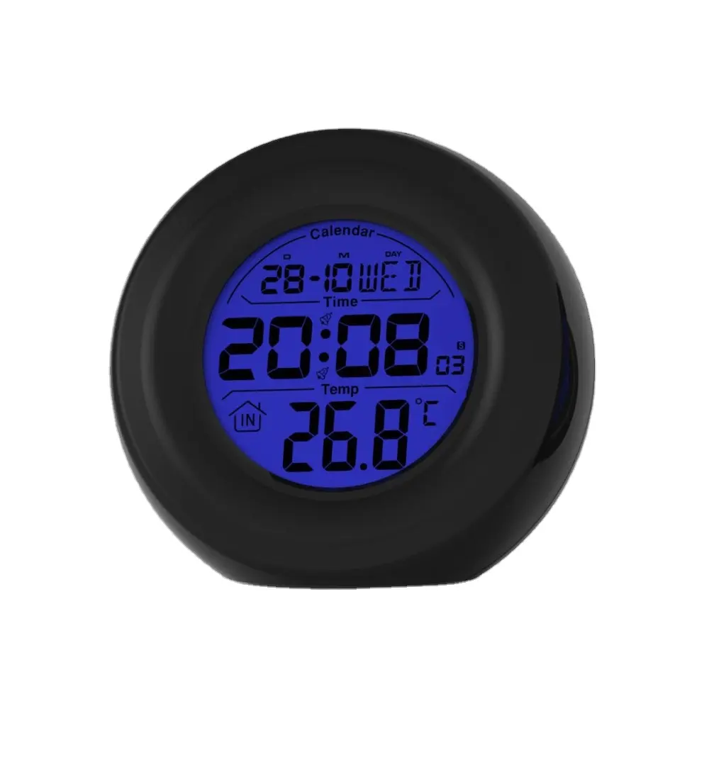 Термометеостанция с будильником, круглые цифровые мини-часы для автомобиля