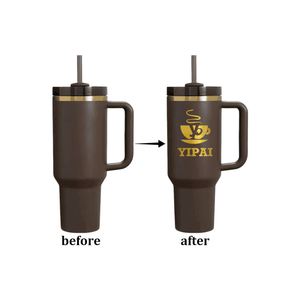 Powder Coated <b>Double</b> <b>Wall</b> Insulated Mug Stainless Steel Chocolate Gold Plated 40oz Tumbler with Handle for Laser Engraving - Product Image 2
