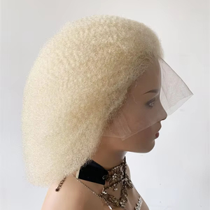 Perruques Lace Front Péruviennes DX279 Blond Naturel Sans Nœuds, Perruque Complète en Dentelle Afro Kinky Curl 613 Blond avec Bonnet pour Tresses au Crochet - Product Image 4