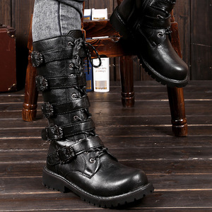 Botas de cuero de caña alta para hombre Chilowa, talla 45, botas de moto, suela de goma de tacón bajo, resistentes a la abrasión - Product Image 3