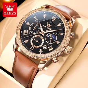   นาฬิกาข้อมือผู้ชาย 3660 Moon Phase Chronograph พร้อมพรายน้ำ สายหนัง กันน้ำ ของแท้ นาฬิกาควอตซ์ แบรนด์ดัง - Product Image 1