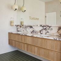 Tostone Personnalisé Accrochage Mural Double Évier Intergred Naturel Calacatta Viola Marbre Vanité Pierre Unité pour Villa de Luxe Salle de Bains