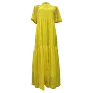 เดรสยาวแขนสั้นผ้าชีฟองสำหรับผู้หญิง ดีไซน์ต่อผ้าแบบใหม่ พร้อมสายคล้องคอสุดแฟชั่น - Product Image 3