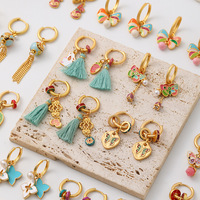 Boucles d'oreilles créatives détachables en émail coloré de style néo-chinois pour le dropshipping : lapin, papillon, tulipe, nœud, et créoles dorées