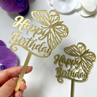 Décoration de gâteau en acrylique « Joyeux Anniversaire » pour gâteau d'anniversaire, motif papillon