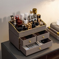 FRINS Promotion : Organisateur de bureau en cuir PU avec tiroirs, pour maquillage, cosmétiques et papeterie, avec compartiments de rangement mobiles et élégants pour rouges à lèvres