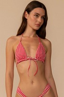 Bikini femme personnalisé en Econyl, imprimé à carreaux, avec liens à nouer devant et derrière, coupe haute, deux pièces, tissu RPET, vêtements de plage