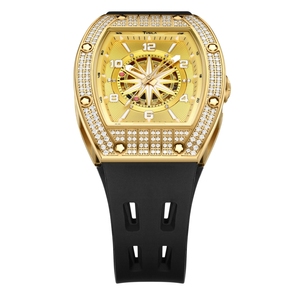 OEM Custom Logo Moissanite Diamond <b>Watch</b> Gold <b>Skeleton</b> Tonneau <b>Automatic</b> Mechanical <b>Watch</b> with Silicone Strap - Product Image 5