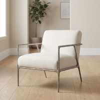 Fauteuil d'appoint carré rustique avec accoudoirs inclinés, cadre en laiton forgé à la main, rembourrage en éponge, forme carrée