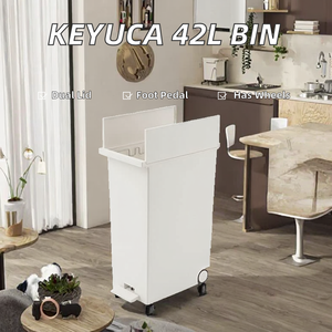 GREENSIDE Cubo de Basura Rectangular de Acero Inoxidable con Pedal de Doble Apertura, Ruedas y Tapa Separadora, 42L, Blanco, Compatible con Bolsas de Basura - Product Image 2