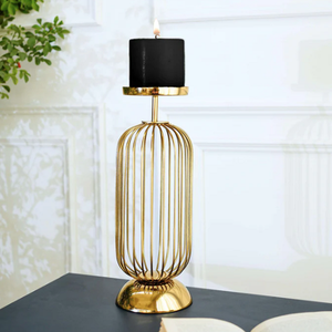 Metal <b>Candle</b> <b>Holder</b> Golden Plated Finish Decorative Pillar <b>Candle</b> Stand for Home Living Room Table Modern Vintage Small <b>Holder</b> - Product Image 4