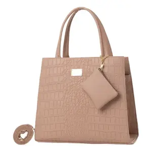 Bolso de Mano para Mujer Fana Kala, Color Nude, Textura de Cocodrilo, Bolsa de Maquillaje con Herrajes Dorados y Adorno, Color Único, Vegano, Impermeable - Product Image 1