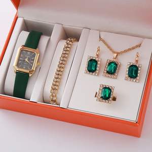 Nuovo orologio quadrato romano con bracciale in pietra preziosa Set di quarzo movimento in lega di vetro con quadrante finestra cinturino quadrato in pelle - Product Image 2