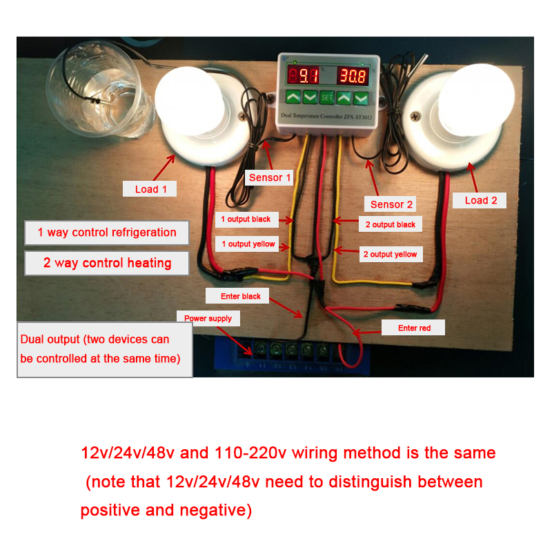 Microcomputer intelligent digital thermostat dual display DC12VV temperature control switch ZFX-ST3012(图3)