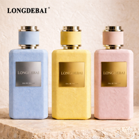 Vente en gros de flacons de parfum en verre à sertir vides, 30 ml, 50 ml, 100 ml, flacon en verre bleu velours rose avec boîte