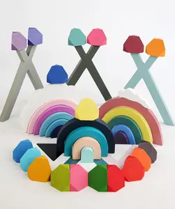 All'ingrosso basso Moq giocattoli educativi precoci arcobaleno impilabile anello torre blocchi di gioco giocattoli per bambini