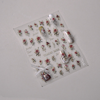 Autocollants pour ongles en gros, autocollants auto-adhésifs, fleurs de printemps, or rose, laser, 5D, en relief, autocollants pour nail art