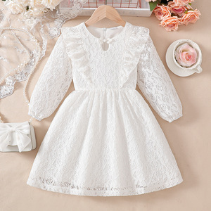 Vestito <span class=keywords><strong>da</strong></span> <span class=keywords><strong>Cerimonia</strong></span> per Neonata con Grande Colletto, Abito Principessa Casual in Pizzo a Maniche Lunghe con Fodera in Cotone per Bambine - Product Image 1